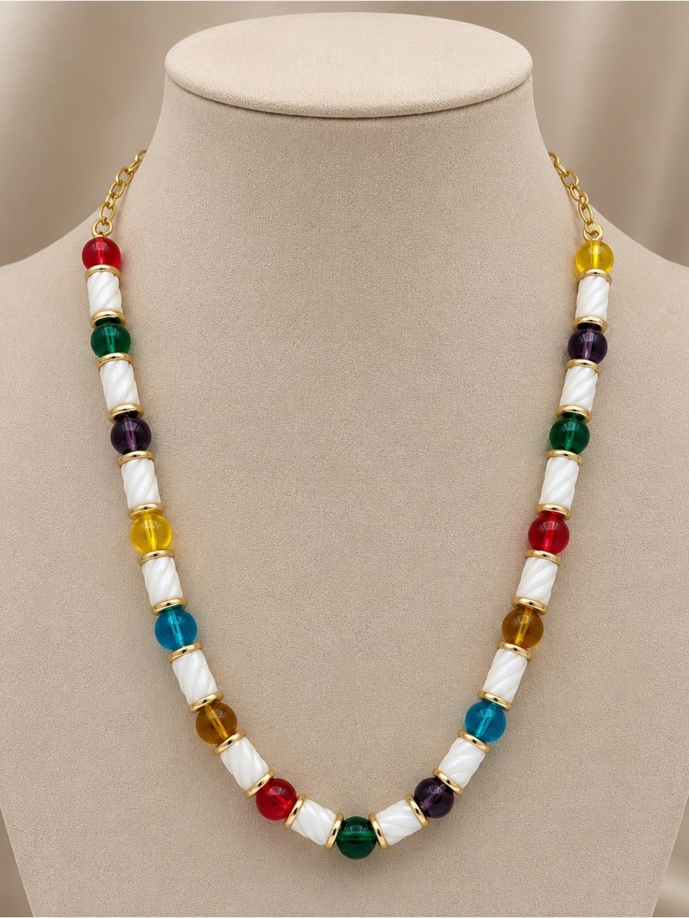 Catwalk Jon Multicolor Glass Bead & White Necklace - Women Jewelry